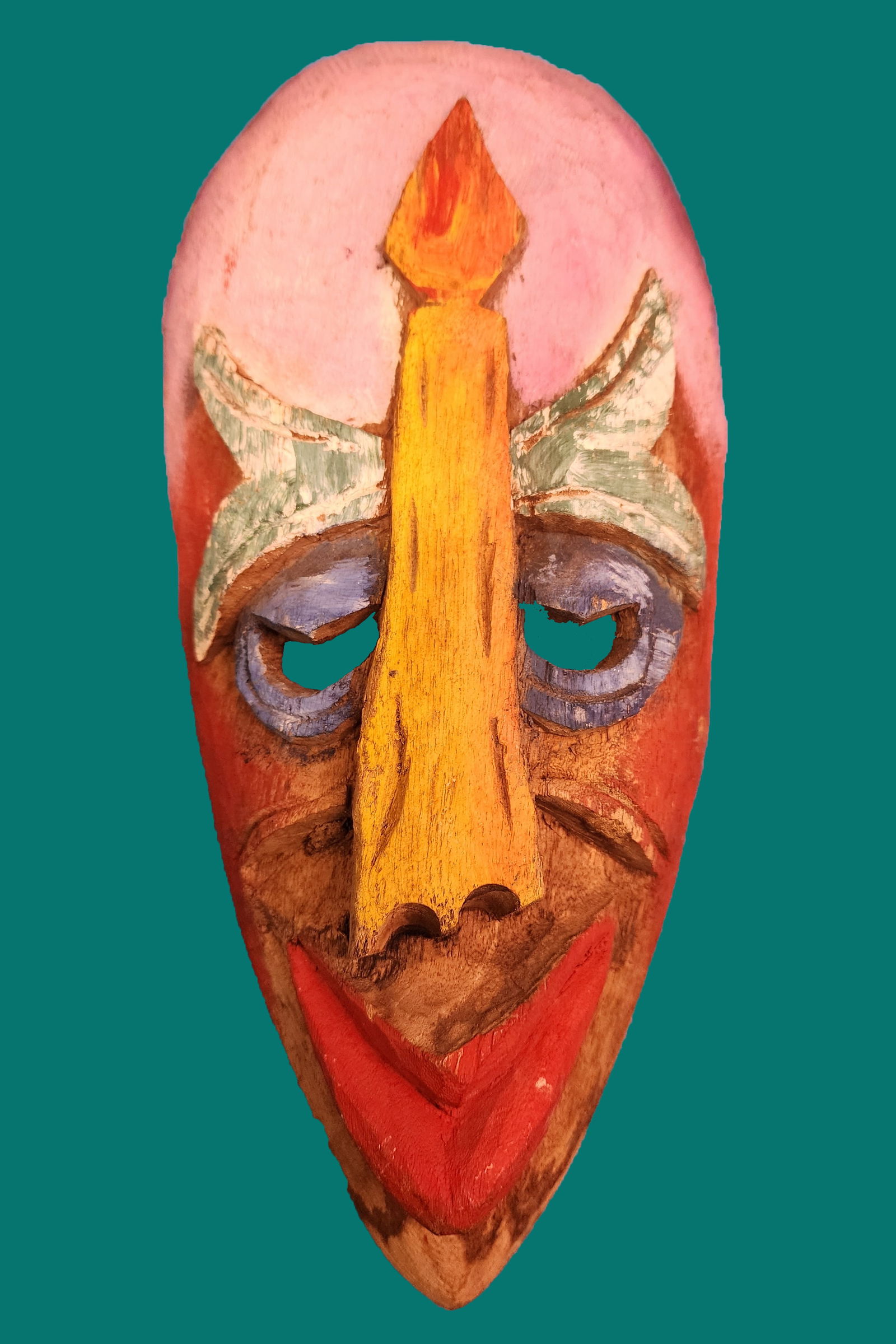 Colorful Mask with Candle - Haitian Wood Carving by R.D. (1 of 1)