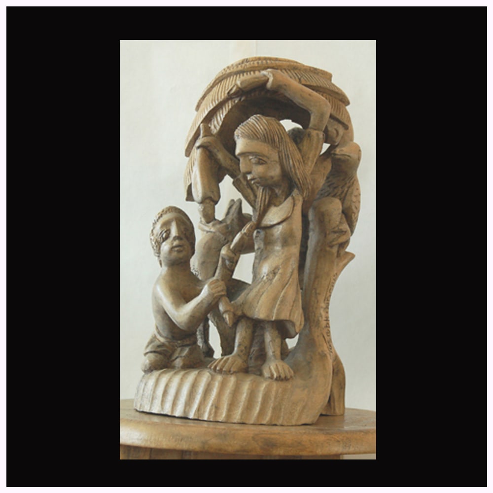 Couple with Pets - Haitian Wood Carving by Joseph Nacius (1 of 1)