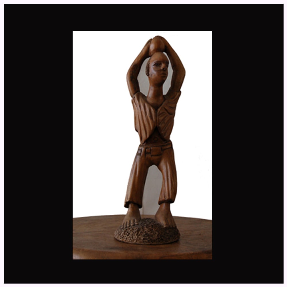 Man with Hands Over Head - Haitian Wood Carving by Joseph Nacius (1 of 1)