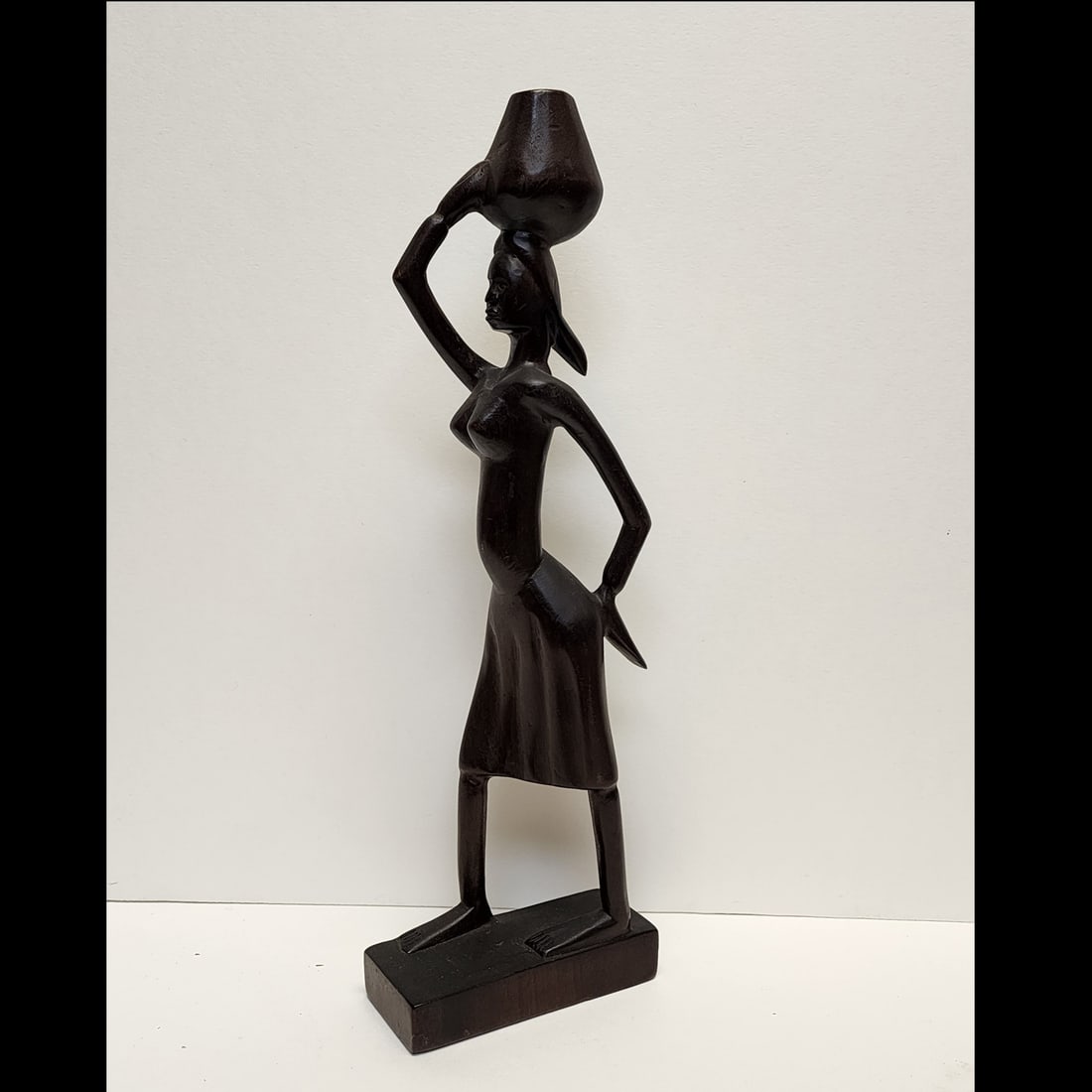 Woman Carrying Water - Haitian Wood Carving by H.L. Charles: Woman Carrying Water - Haitian Wood Carving by H.L. Charles Hand Carved Wooden Sculpture