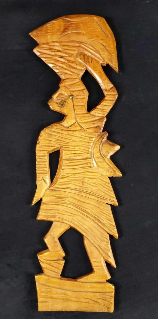Woman with basket on her Head - Haitian Wood Carving (1 of 1)
