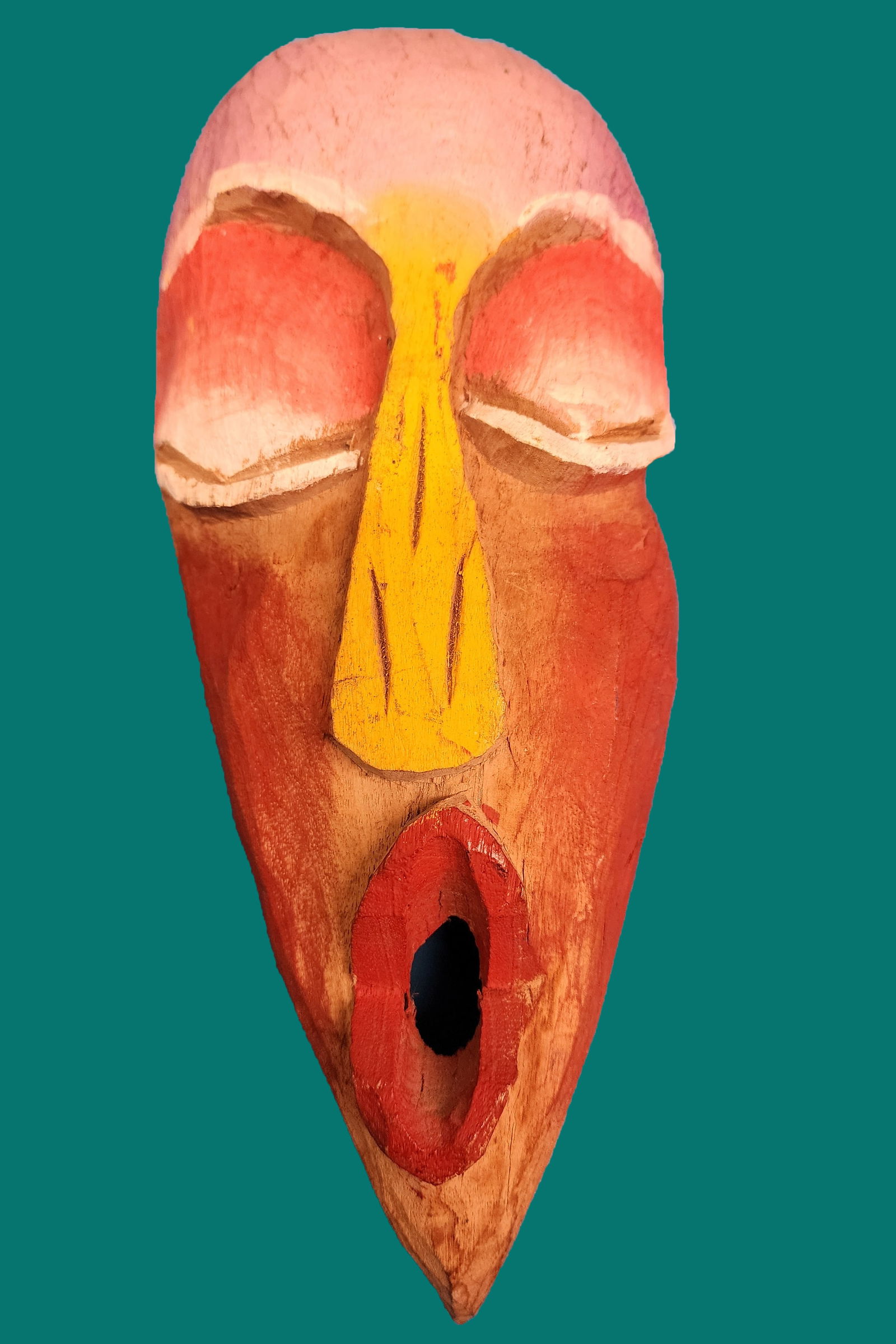 Painted Mask with Eyes Closed - Haitian Wood Carving (1 of 1)