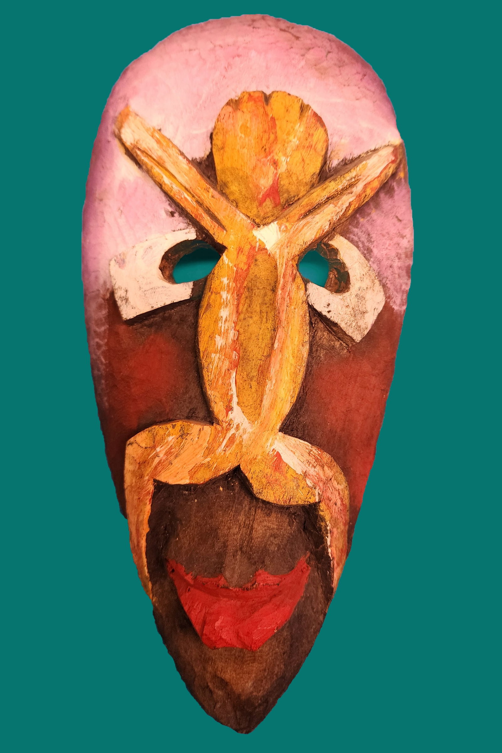 Painted Mask with Person - Haitian Wood Carving (1 of 1)