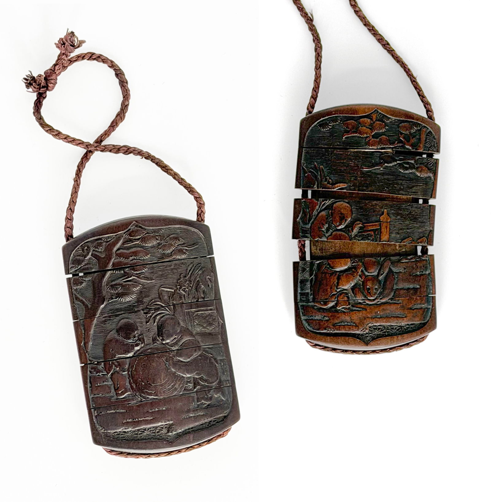 Japanese Carved Wood Multi-Section Inr (Medicine Case) with Landscape Scenes (1 of 1)