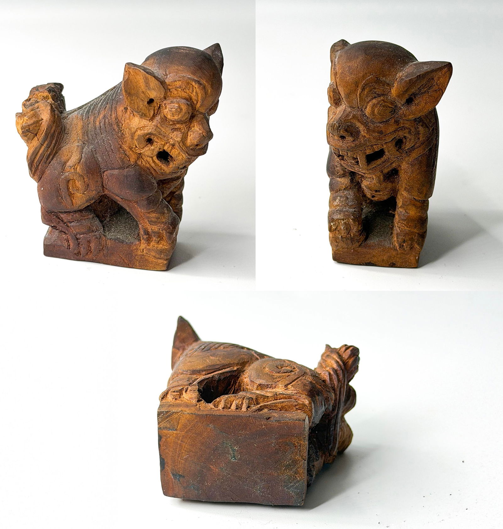 Antique Chinese Carved Hardwood Figure of a Mythical Pig-Beast (Auspicious Guardian or Zodiac-Inspir (1 of 1)
