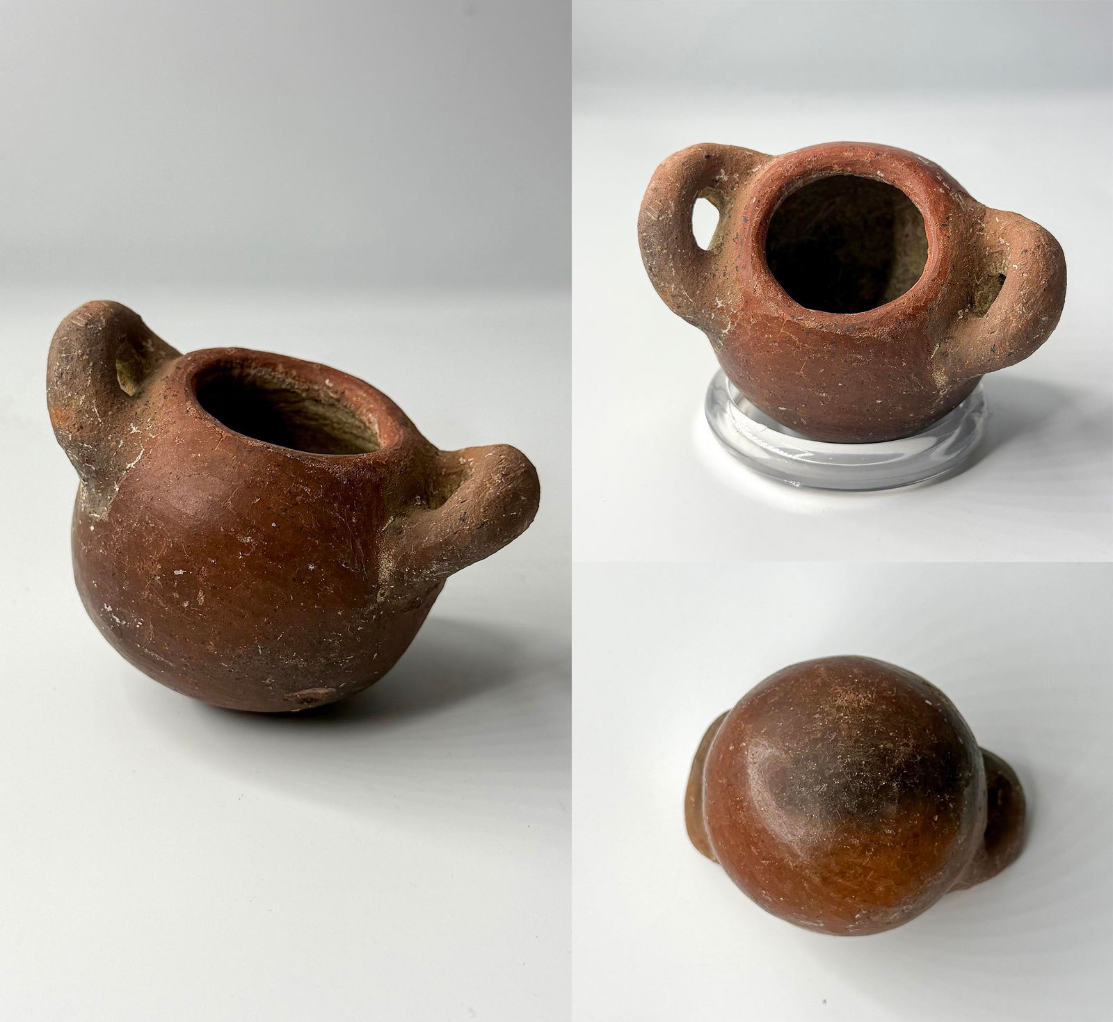 Pre-Columbian Miniature Terracotta Two-Handled Jar or Vessel (Possibly for Offerings or Suspension) (1 of 1)