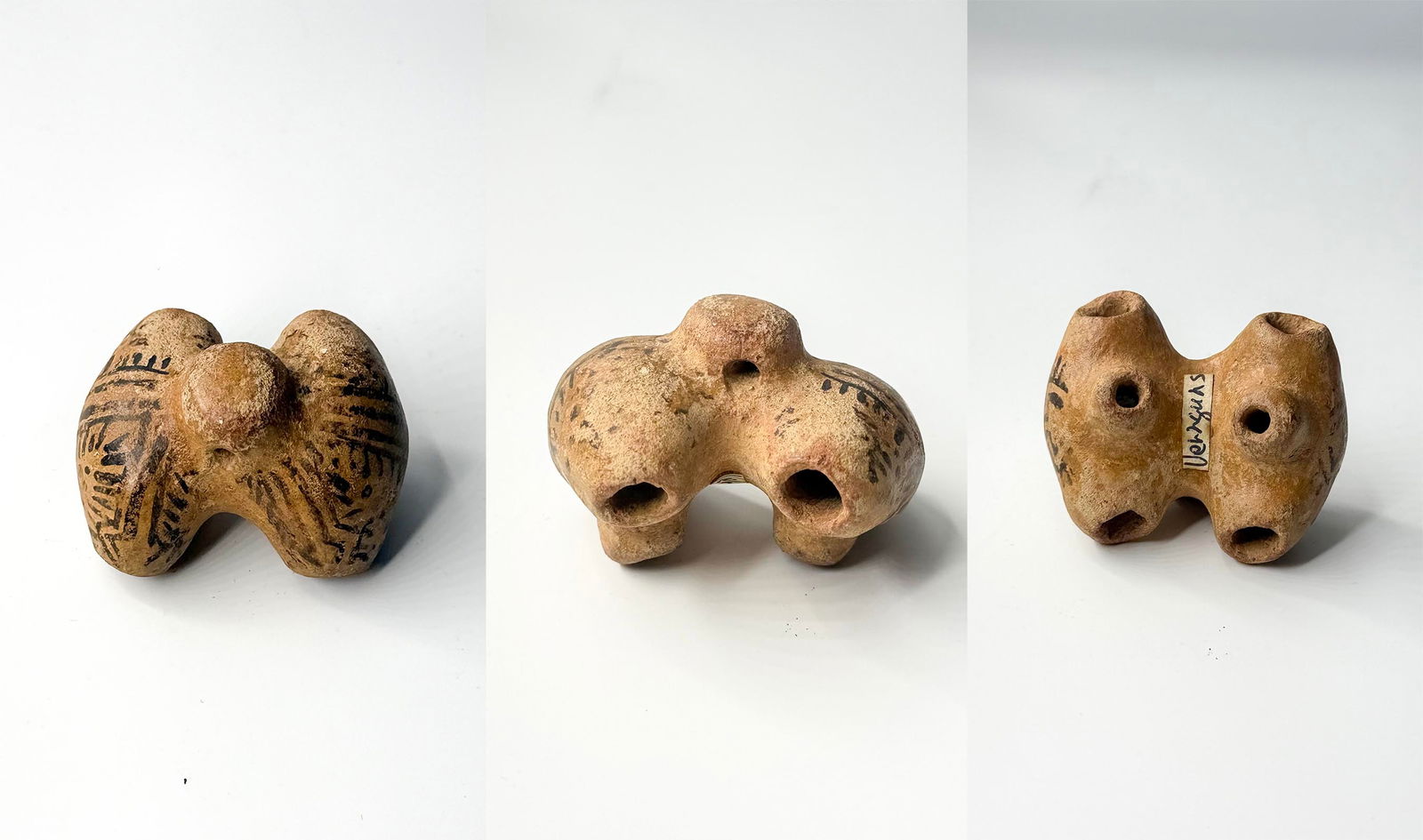 Pre-Columbian Terracotta Double-Lobed Whistle or Aerophone (Conjoined Figure-Eight Form with Incise (1 of 1)