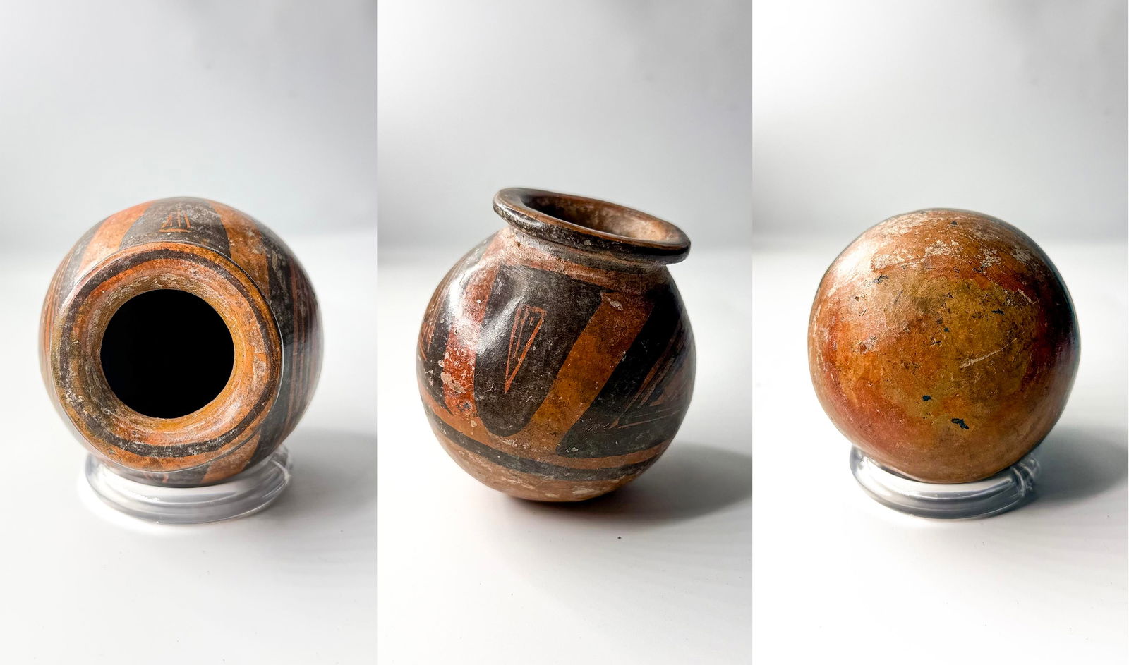 Pre-Columbian Miniature Globular Polychrome Pottery Jar with Black Geometric Designs (Chupícuaro or (1 of 1)