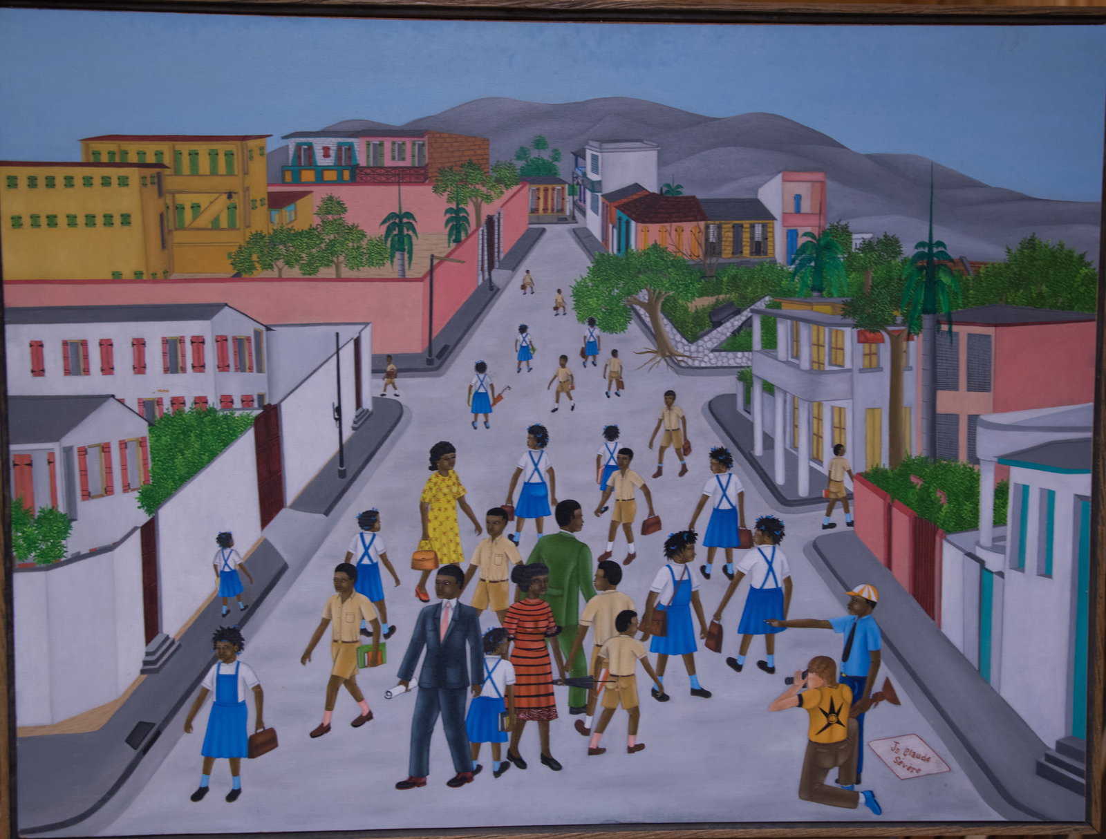 Children in Street Original Haitian Painting by Jean-Claude Severe: Children in Street Original Haitian Painting by Jean-Claude Severe Oil on Masonite FRAMED
