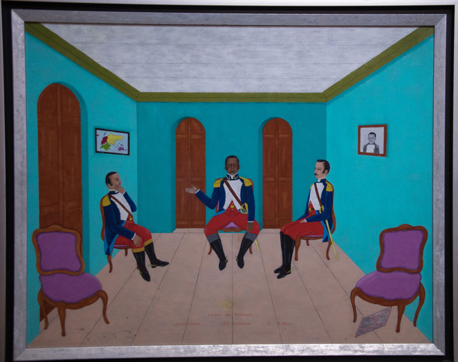 Council of Generals Original Haitian Painting by Philome Obin: Council of Generals Original Haitian Painting by Philome Obin Oil on Masonite FRAMED GMS FAVORITE