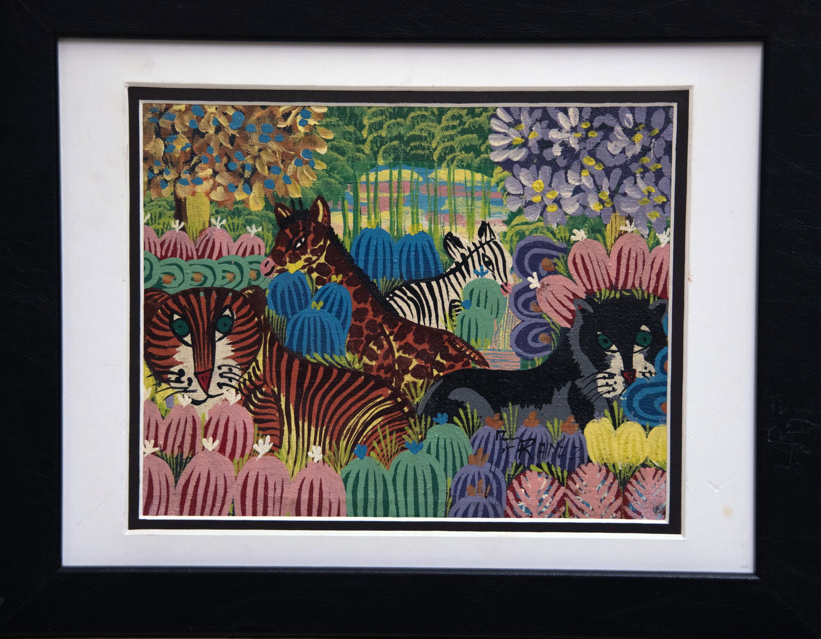 Colorful Jungle (Frantz) Original Haitian Painting by Frantz: Colorful Jungle (Frantz) Original Haitian Painting by Frantz Oil on Canvas FRAMED