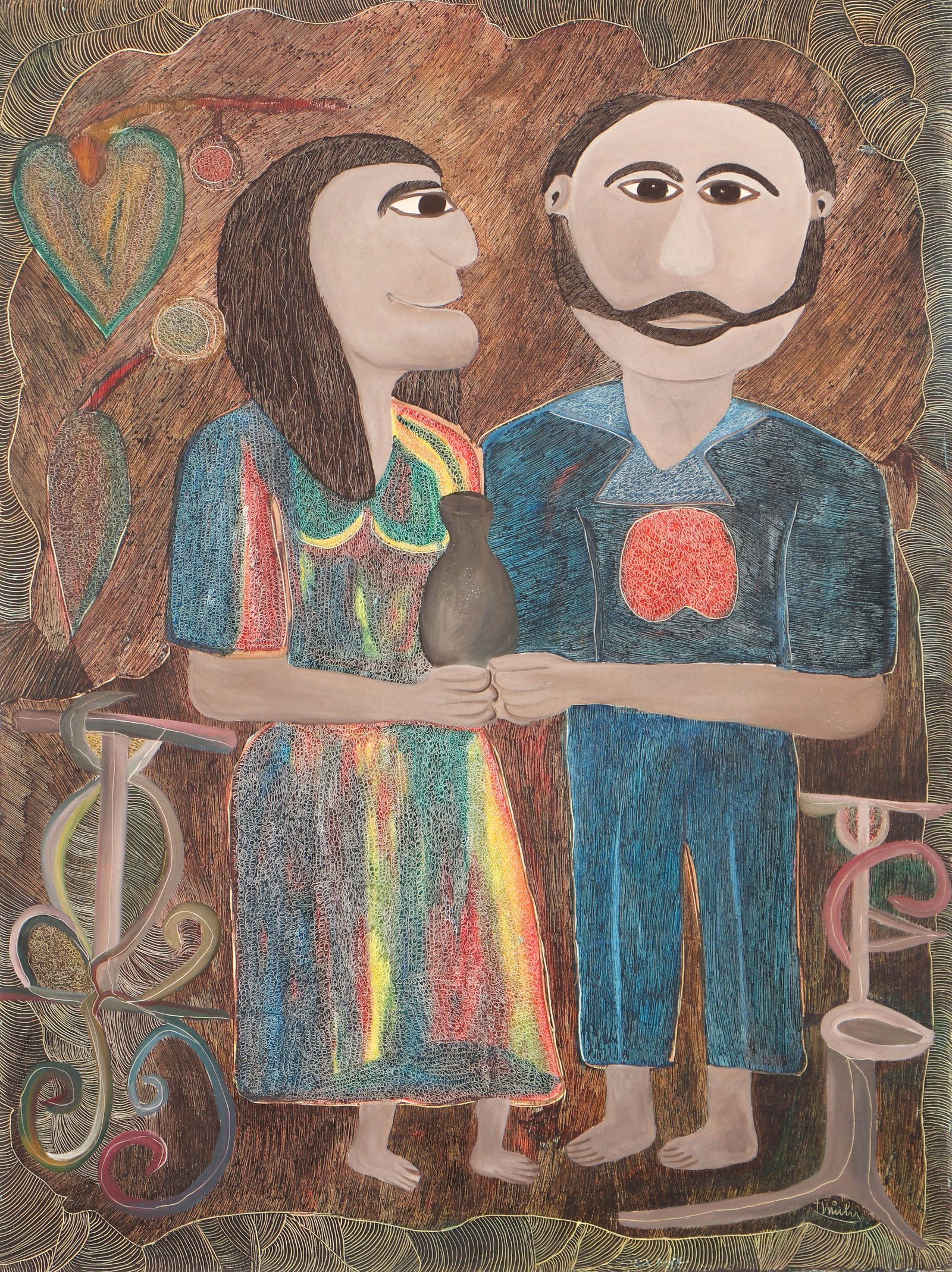 Original Haitian Painting -Couple by Ermistral Charles (Thialy) (1 of 1)