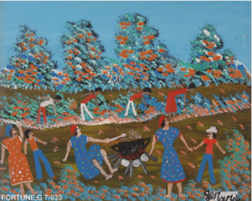 Fire in the Street - Haitian Painting by Gerard Fortune: Fire in the Street - Haitian Painting by Gerard Fortune No Frame, Oil on Masonite GMS FAVORITE