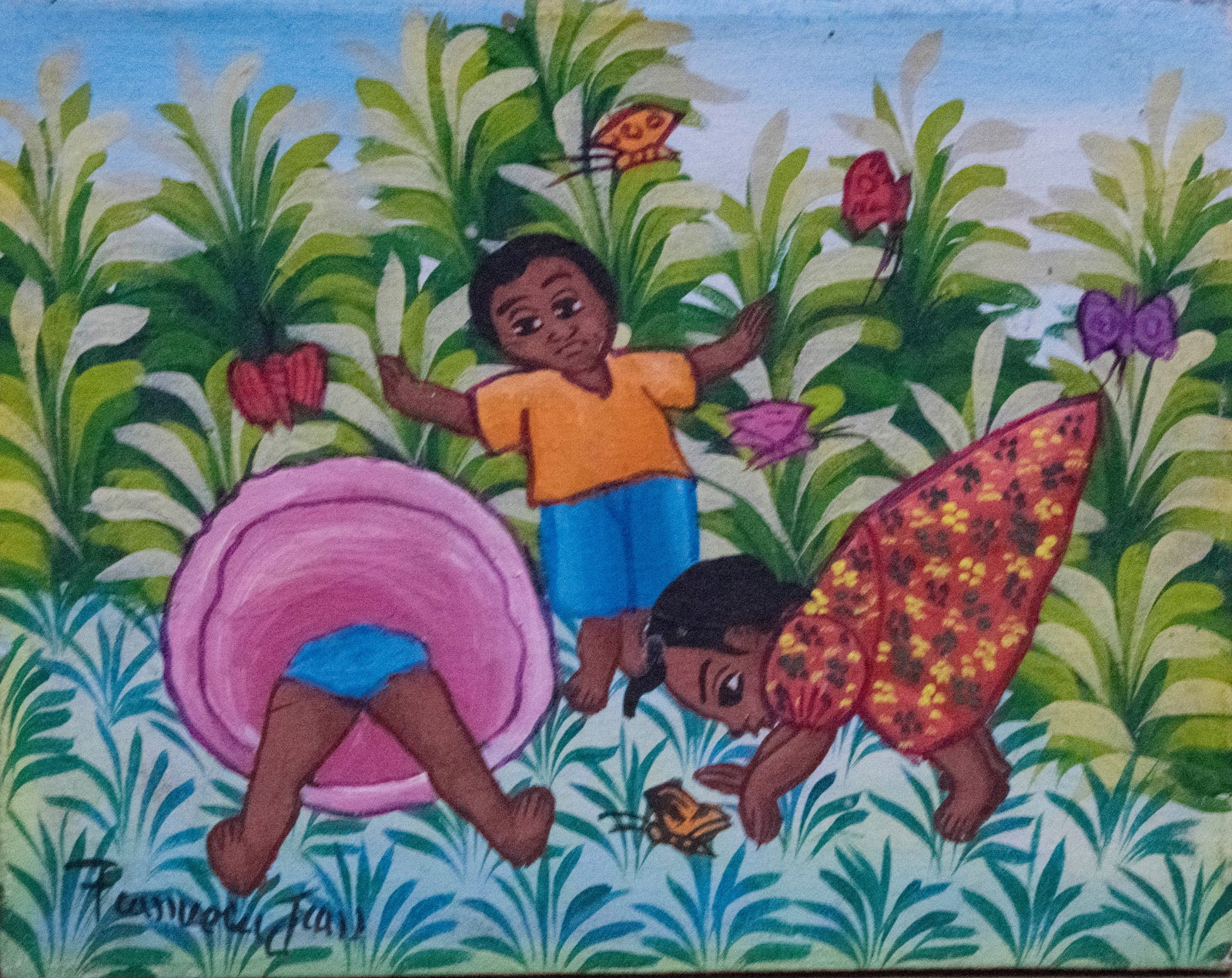 Playtime Original Haitian Painting by F. Jean: Playtime Original Haitian Painting by F. Jean