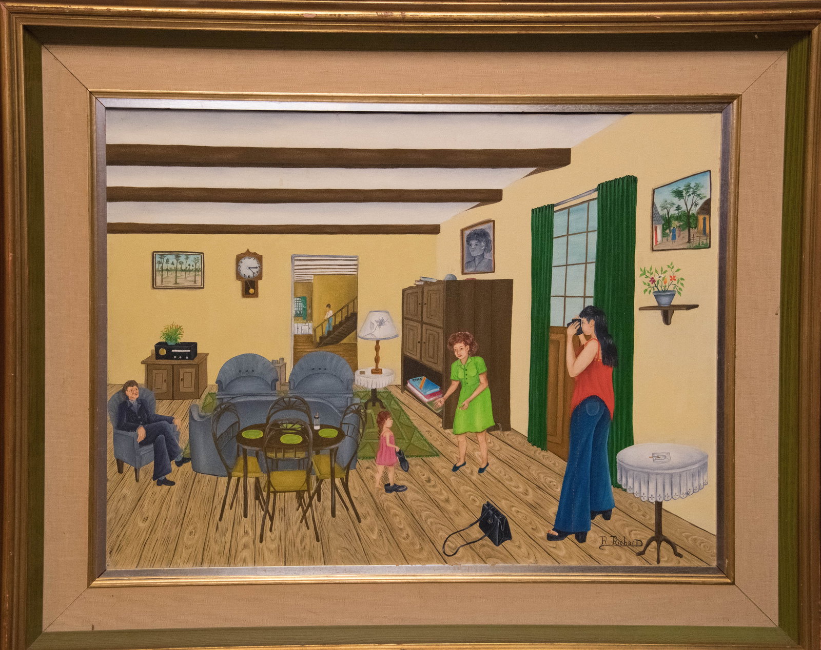 Daddy's Shoes Original Haitian Painting by R. Richard: Daddy's Shoes Original Haitian Painting by R. Richard Oil on canvas FRAMED