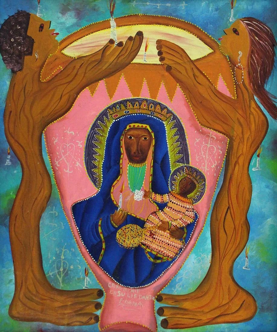 Worshiping a Child Original Haitian Painting by Damas: Worshiping a Child Original Haitian Painting by Damas Oil on Canvas