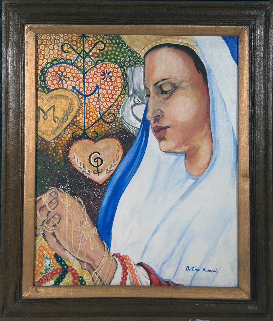 Praying Priestess Original Haitian Painting by Francois Batime: Praying Priestess Original Haitian Painting by Francois Batime Oil on Canvas FRAMED