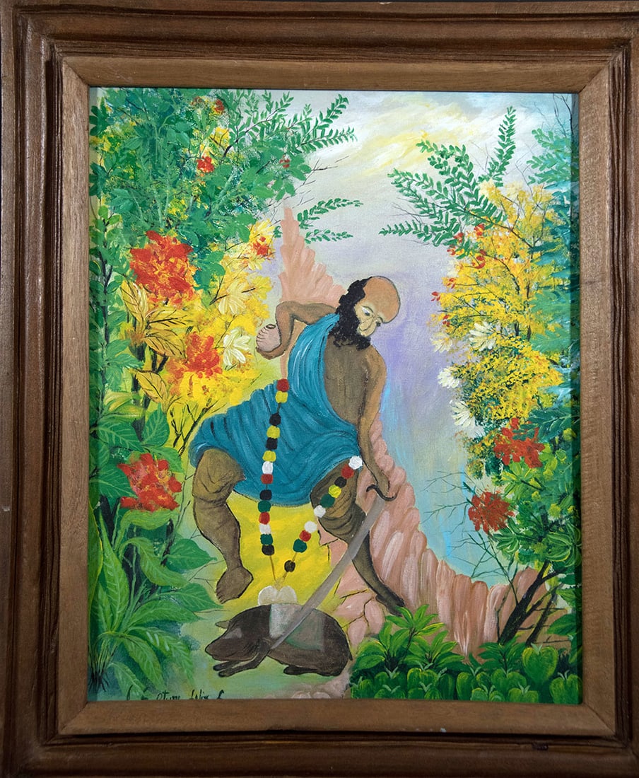 Original Haitian Painting byLafortune Felix Capturing a Pig: Original Haitian Painting byLafortune Felix Capturing a Pig Oil on Canvas FRAMED