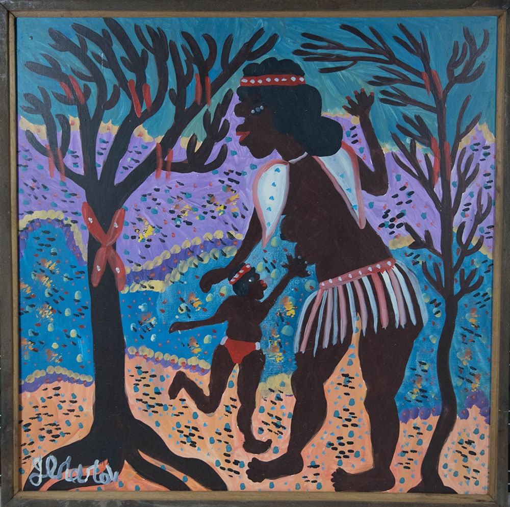 Woman and Child - Haitian Painting by Gerard Fortune: Woman and Child - Haitian Painting by Gerard Fortune Framed, Oil on Canvas FRAMED