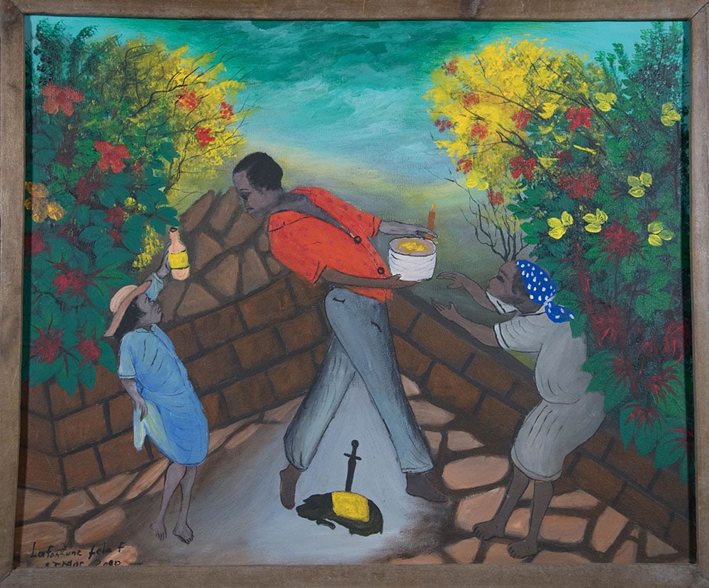 Family Time - Haitian Painting by Lafortune Felix: Family Time - Haitian Painting by Lafortune Felix Framed, Oil on Canvas FRAMED