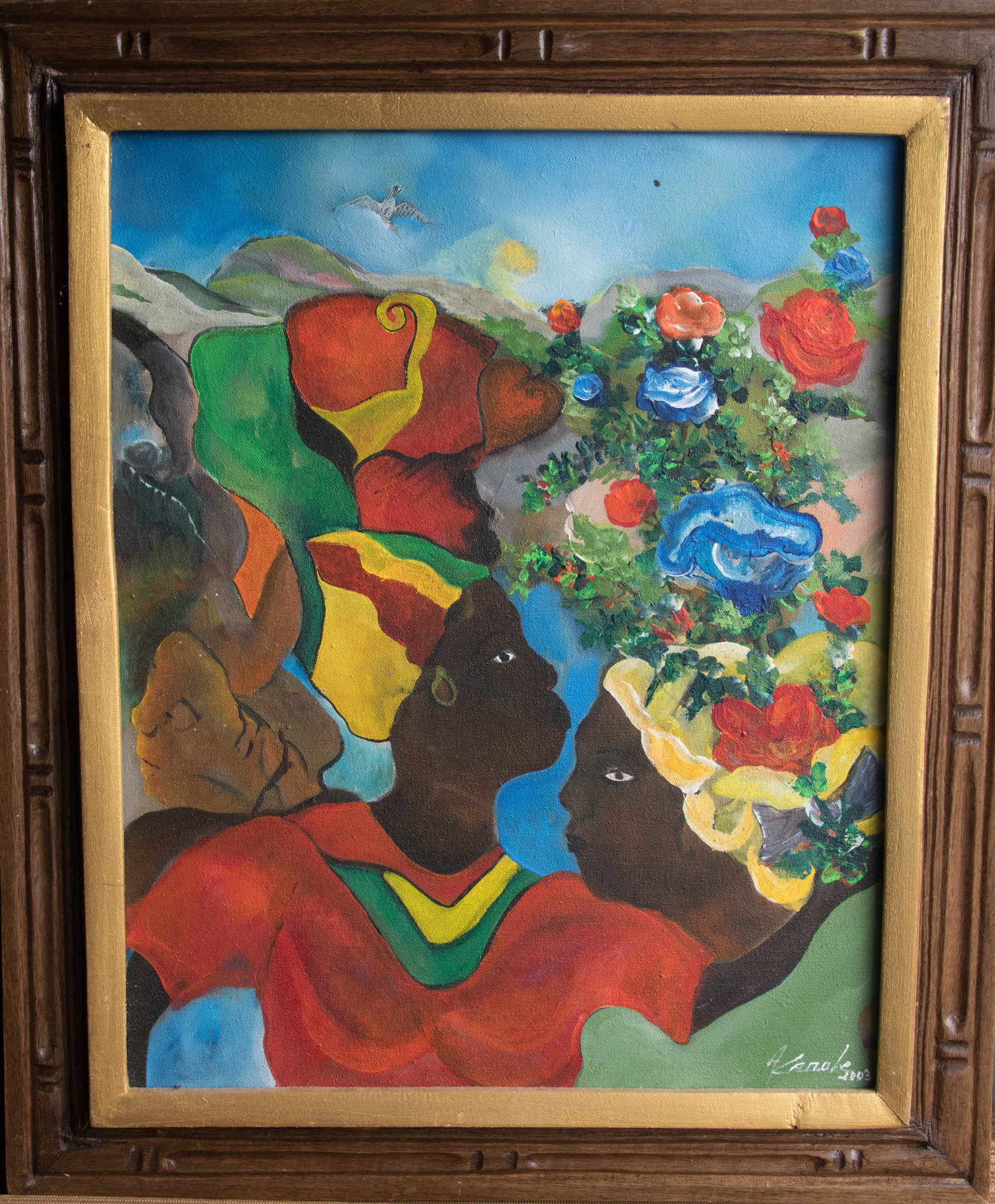 Original Haitian Painting by Karole Andre Flowered Head Dress: Original Haitian Painting by Karole Andre Flowered Head Dress Oil on Canvas FRAMED
