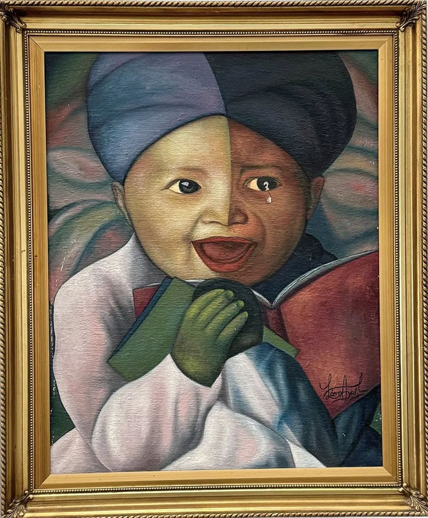 Modernist Portrait of a Baby Original Haitian Painting by Leon Avril: Modernist Portrait of a Baby Original Haitian Painting by Leon Avril oil on canvas Framed