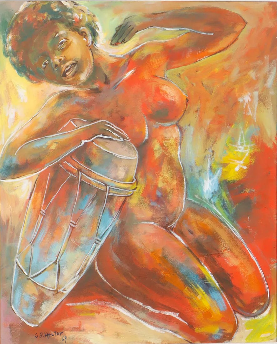 Drummer Original Haitian Painting by G.P. Hector: Drummer Original Haitian Painting by G.P. Hector Mixed Media Stretched, No Frame