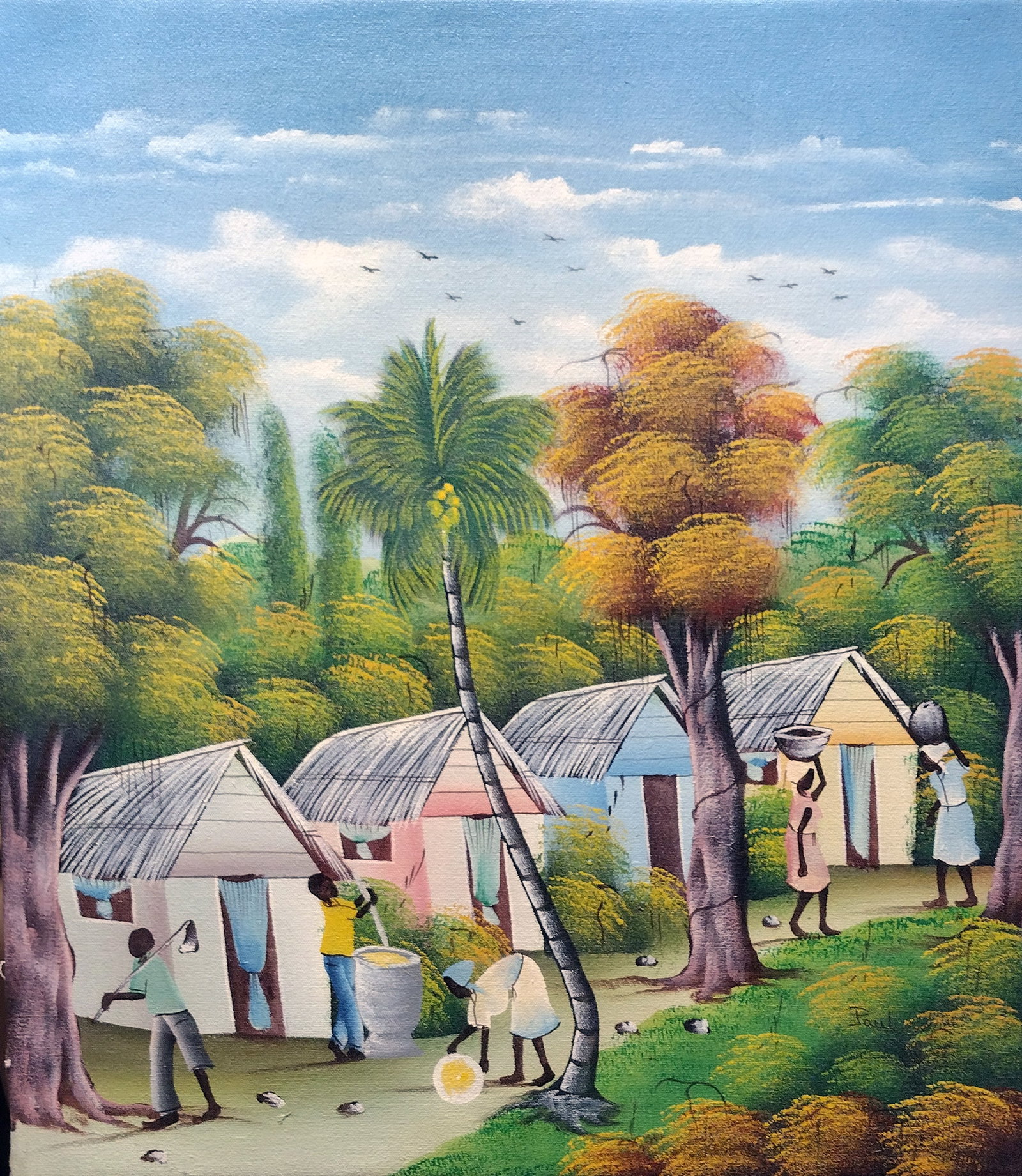 Haitian Village Original Haitian Painting by Paul: Haitian Village Original Haitian Painting by Paul acrylic on canvas No Frame Stretched