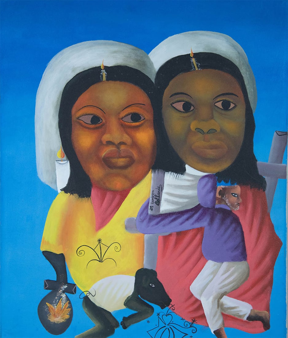 Voodoo Priestesses Performing a Voodoo Ceremony Original Haitian Painting by Francois Bellande: Voodoo Priestesses Performing a Voodoo Ceremony Original Haitian Painting by Francois Bellande Oil on Canvas No Frame Stretched