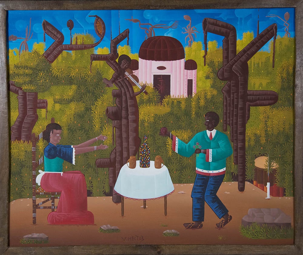 Ceremonie Danthor Original Haitian Painting by Voltaire Hector: Ceremonie Danthor Original Haitian Painting by Voltaire Hector Oil on Canvas Framed