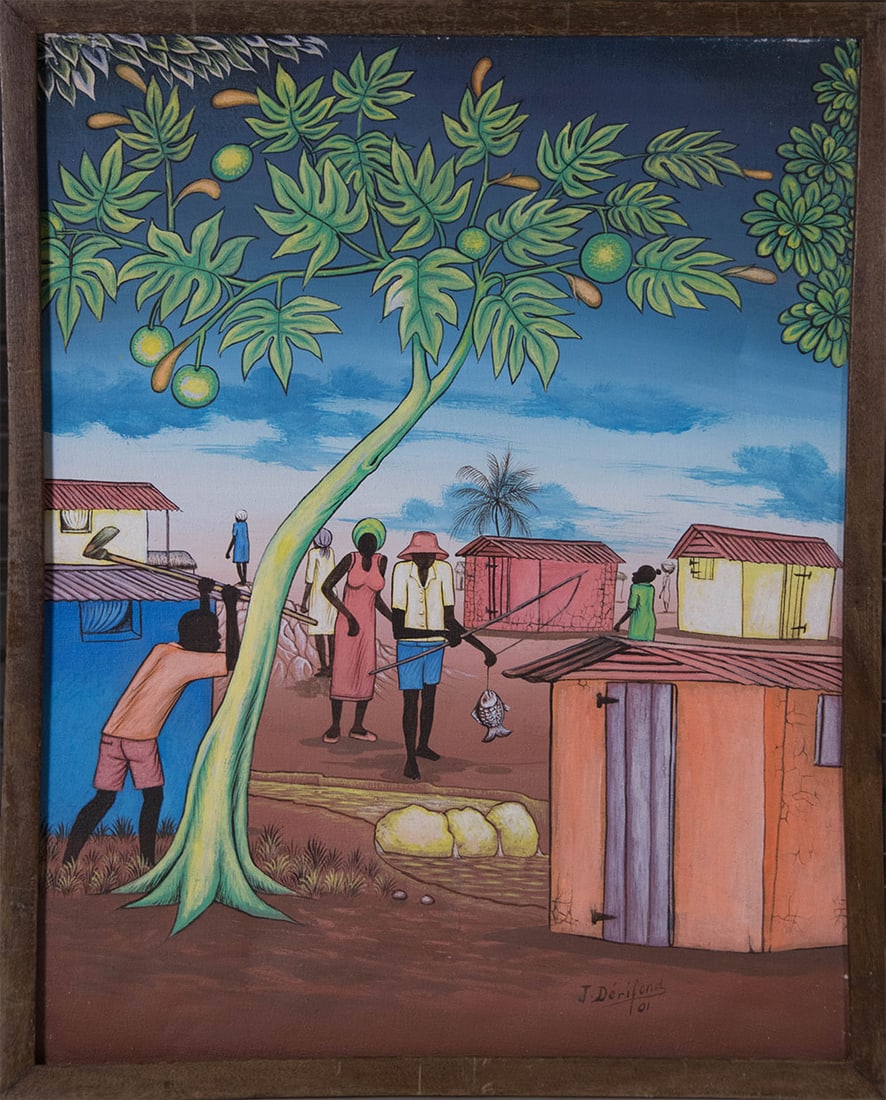 Bringing in the Fish Original Haitian Painting by Judes Derifond: Bringing in the Fish Original Haitian Painting by Judes Derifond Oil on Canvas Framed