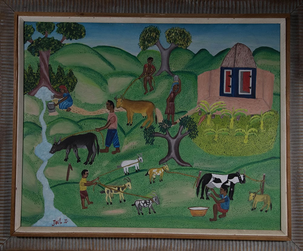Cattle Near the Stream Original Haitian Painting by Joel Ducasse (1 of 1)