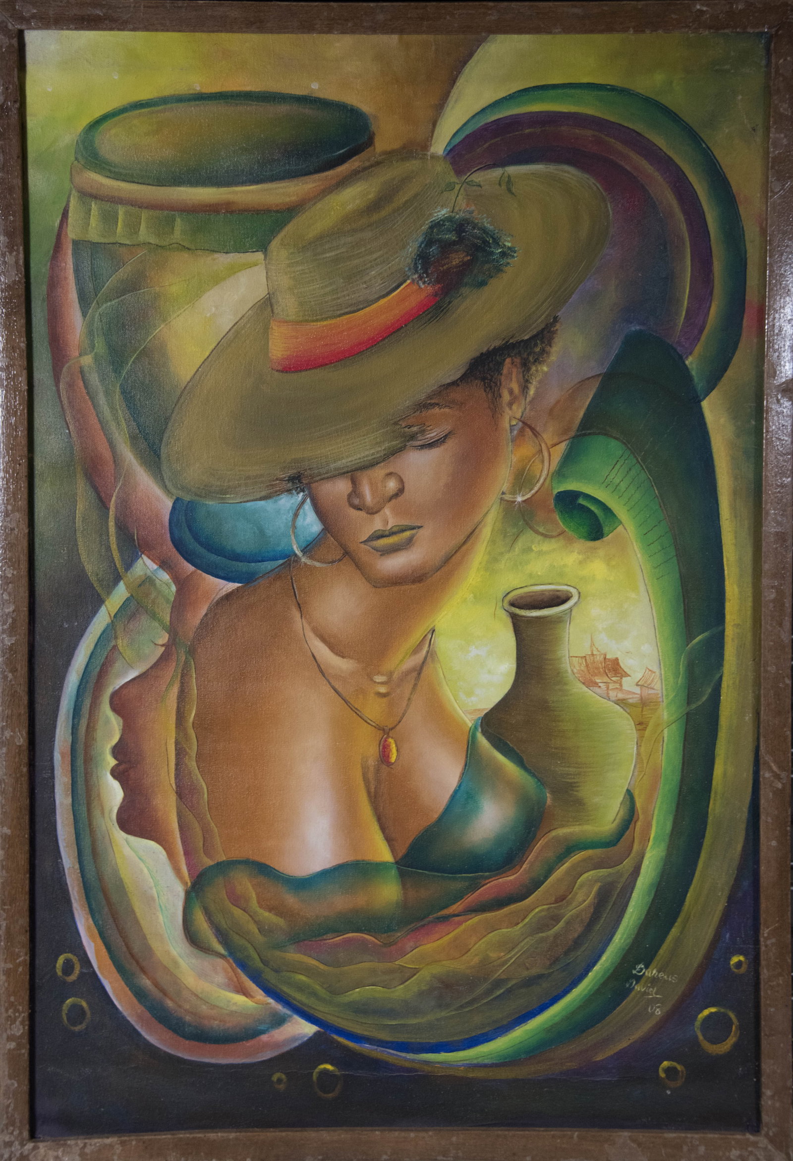 Lady in the Hat Original Haitian Painting by Unknown Artist: Lady in the Hat Original Haitian Painting by Unknown Artist Acrylic on Canvas Framed