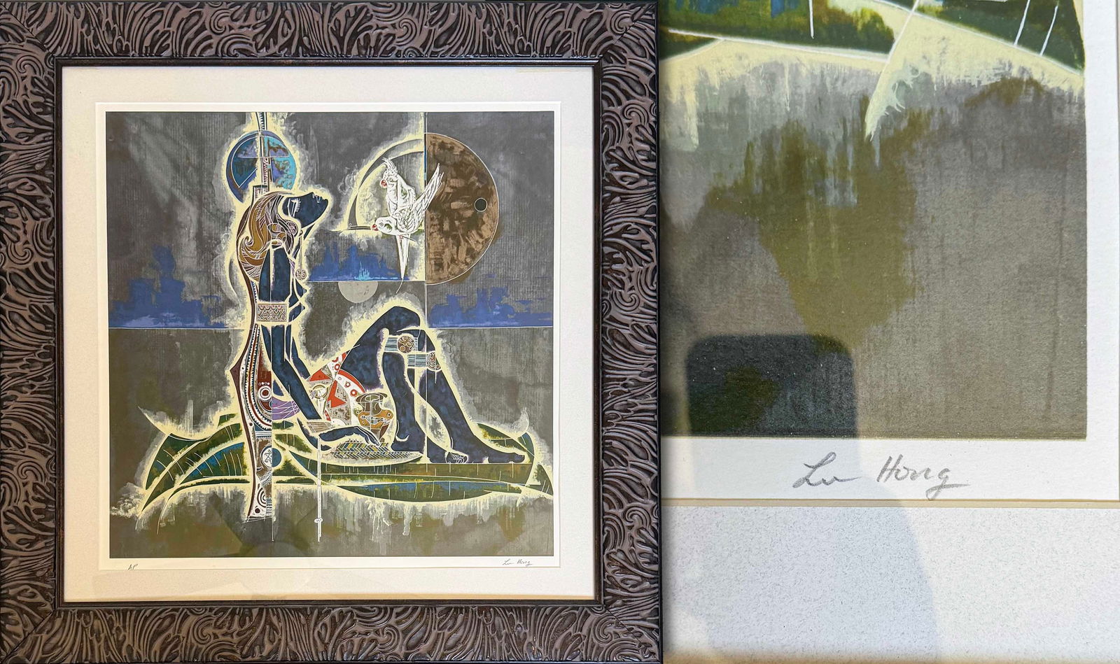 Blue Love by Lu Hong is an Artist Proof Serigraph hand signed by the artist.: Lu Hong (Chinese-American, b. 1959) – "Blue Love," Artist Proof Serigraph on Paper, Hand-Signed and Marked A.P., Framed(approx. 29 x 29 inches or similar image size; confirm exact with consignor)Des