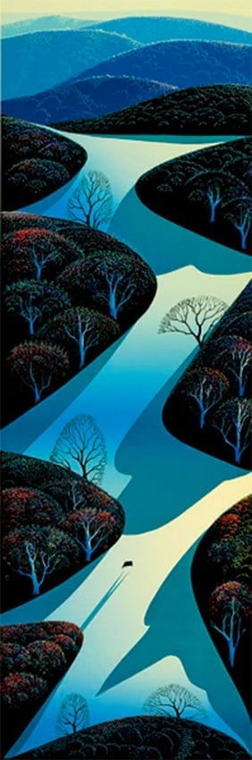 Fields Ascending by Eyvind Earle: Fields Ascending by Eyvind Earle – Original Hand-Signed Serigraph. Discover the captivating beauty of Fields Ascending by celebrated artist Eyvind Earle. This original serigraph, hand-signed and