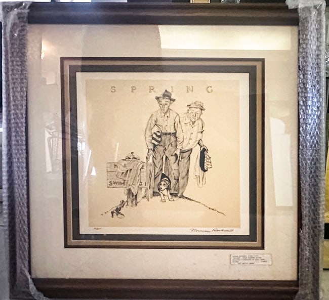 Spring from Four Seasons Suite by Norman Rockwell: Winter from Four Seasons Suite by Norman RockwellIs an original lithograph hand signed and is an artist proof. Image Measures 13 x 13 in.