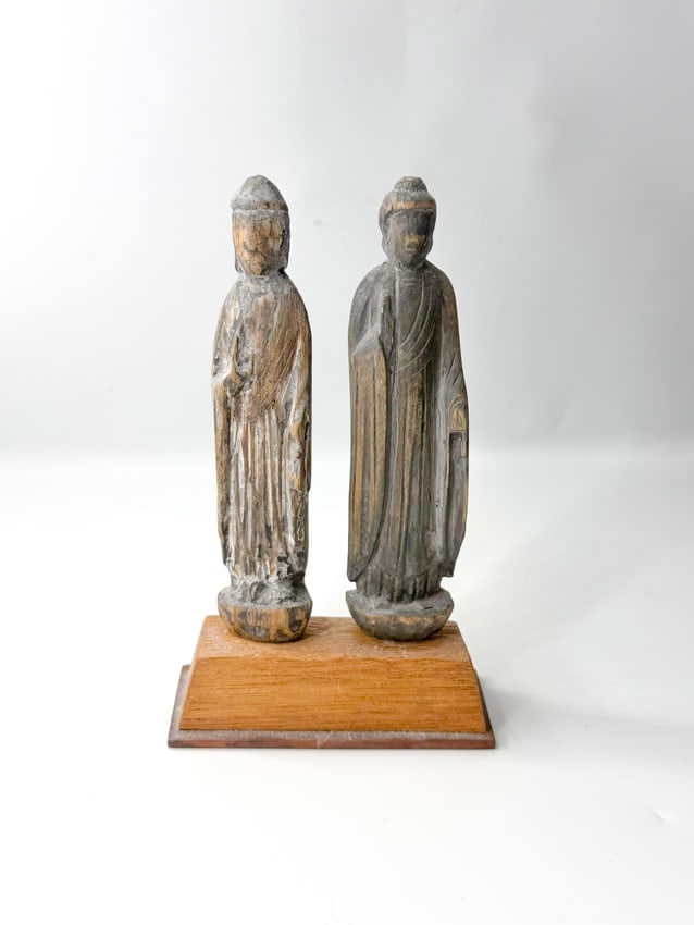 Pair of Chinese Carved Wooden Standing Buddha Figures** **Ming or Early Qing Dynasty (1 of 1)