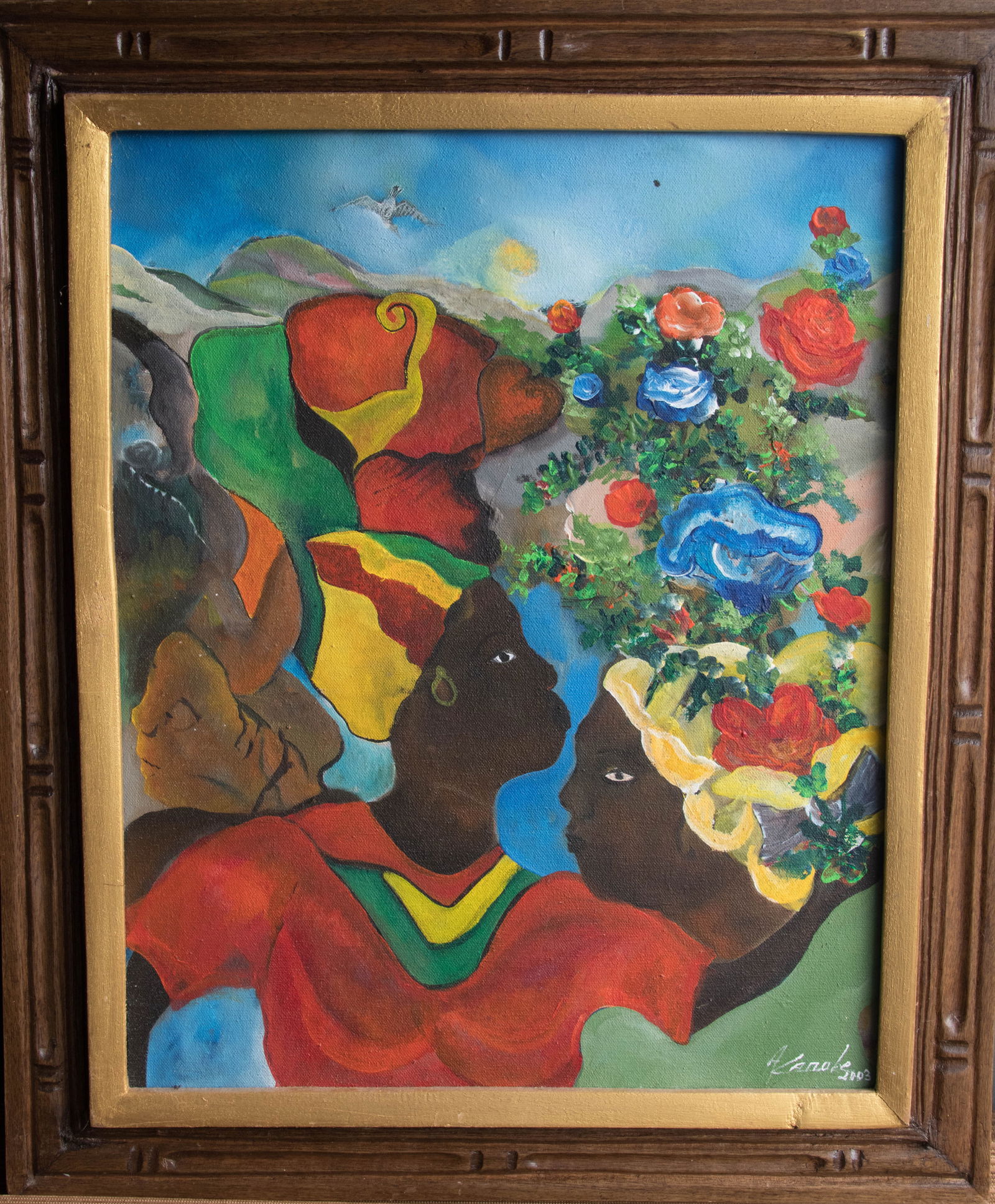 Original Haitian Painting by Karole Andre Flowered Head Dress: Original Haitian Painting by Karole Andre Flowered Head Dress Oil on Canvas FRAMED