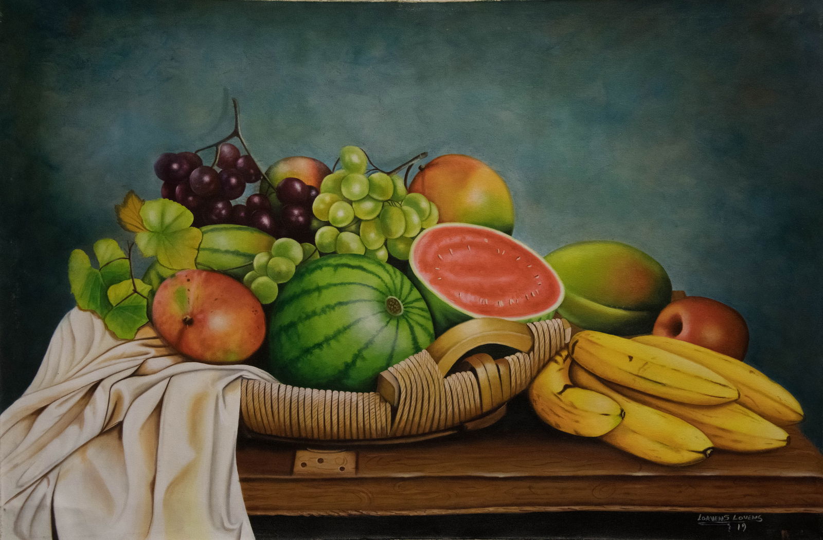 Fruit on Table (LL) Original Haitian Painting by Lovens Lorvens: Fruit on Table (LL) Original Haitian Painting by Lovens Lorvens Oil on Canvas