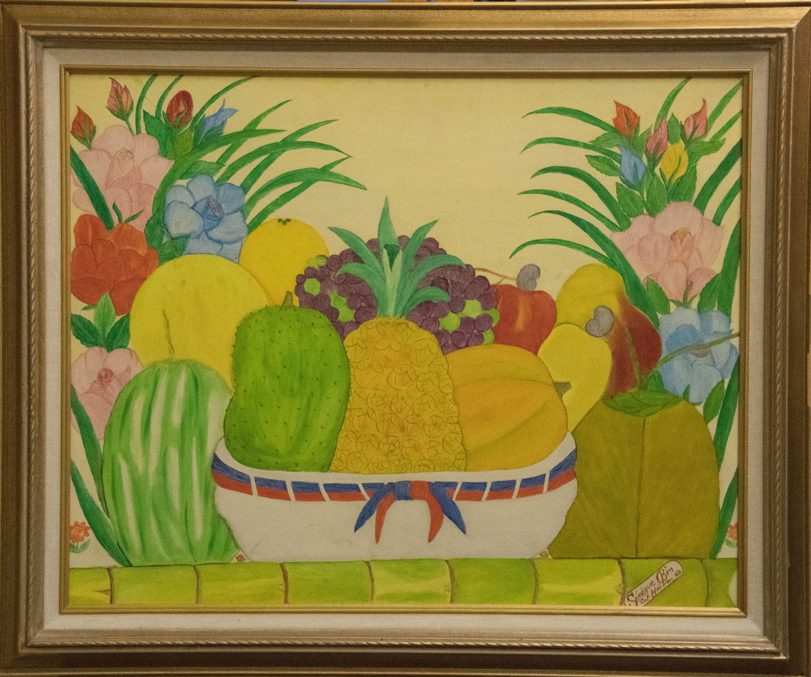 Still Life (Basket of Fruit) - Haitian Painting by Seneque Obin: Still Life (Basket of Fruit) - Haitian Painting by Seneque Obin Framed, Oil on Board FRAMED GMS FAVORITE