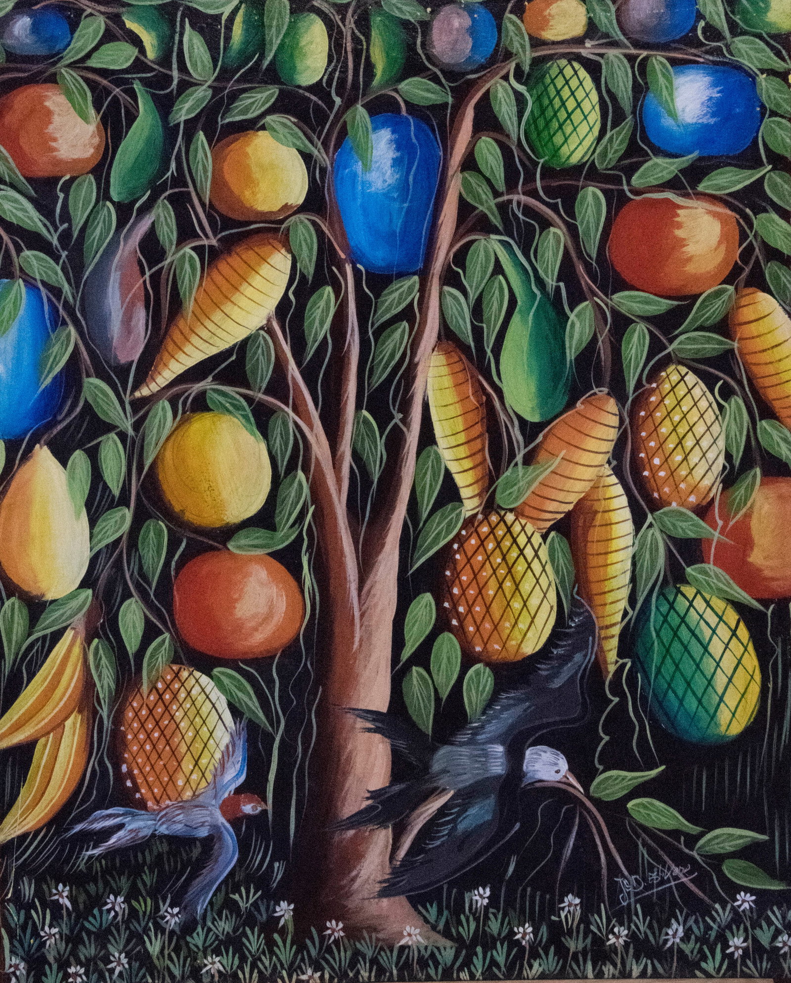 Original Haitian Painting by Jean Estivene Tree of Life and Birds: Original Haitian Painting by Jean Estivene Tree of Life and Birds Oil on Canvas