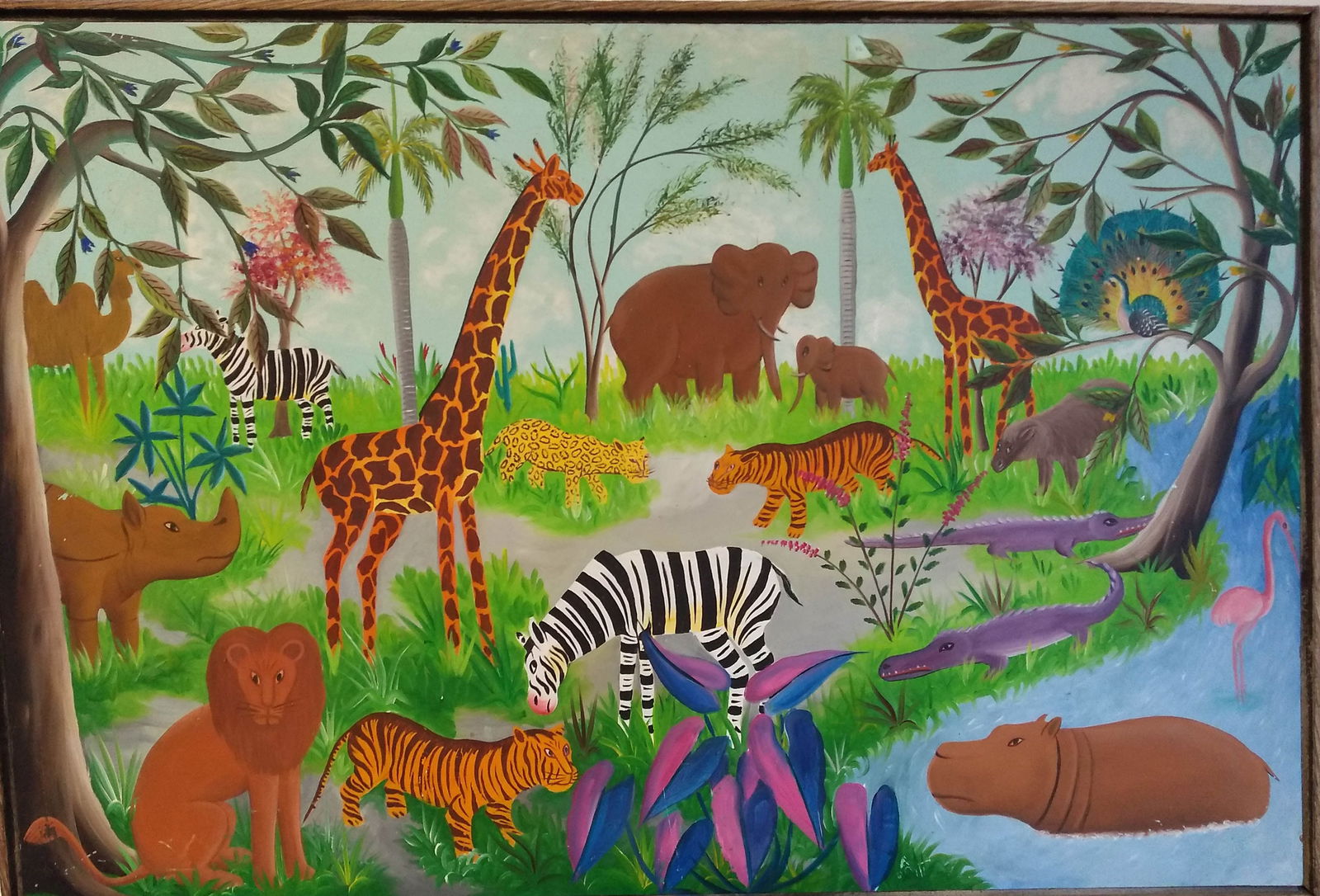 Peaceable Kingdom Original Haitian Painting by Fernand Pierre: Peaceable Kingdom Original Haitian Painting by Fernand Pierre Oil on Masonite FRAMED GMS FAVORITE