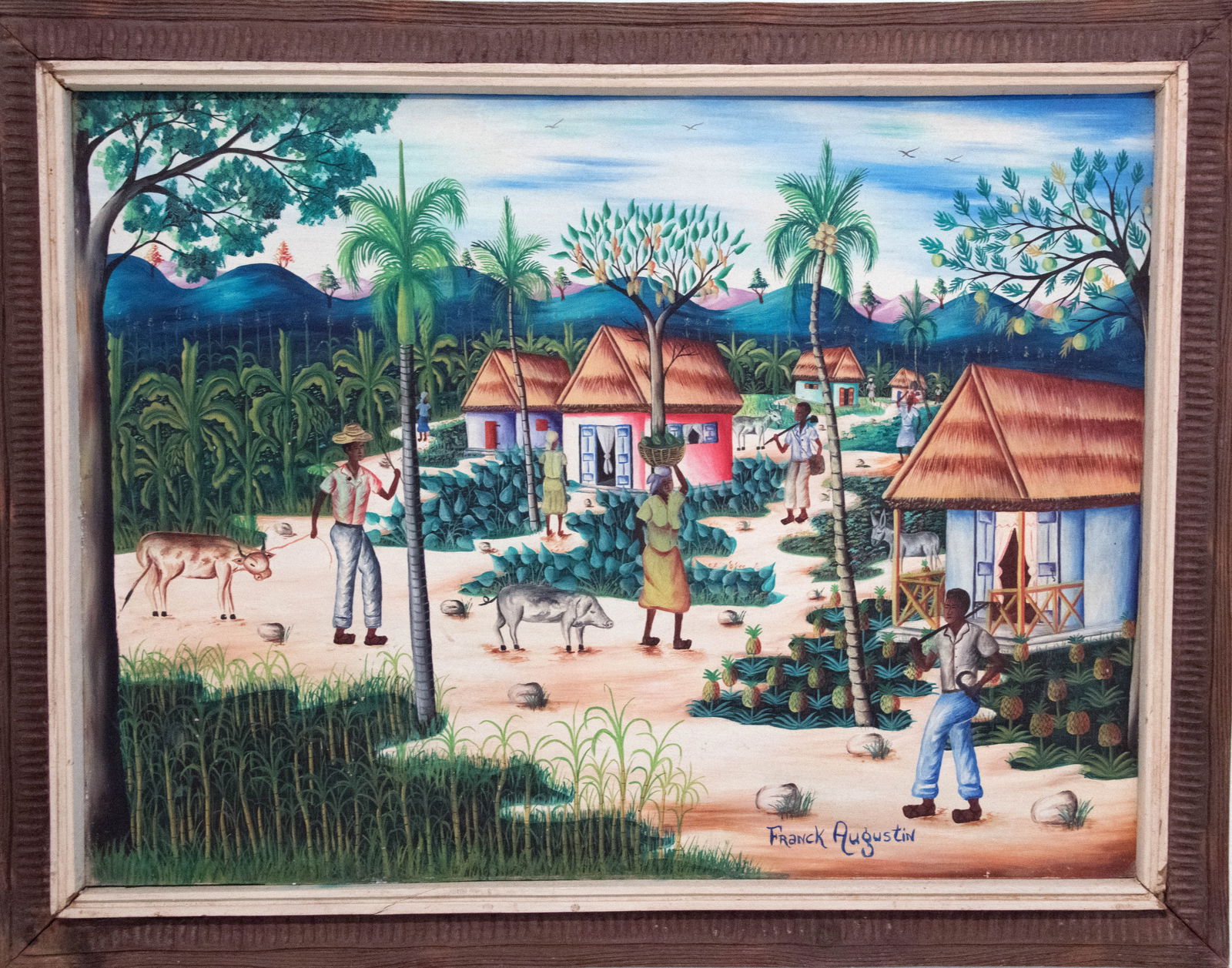 Original Haitian Painting by Franck Augustine Haitian Painting with a courtyard depiction (1 of 1)