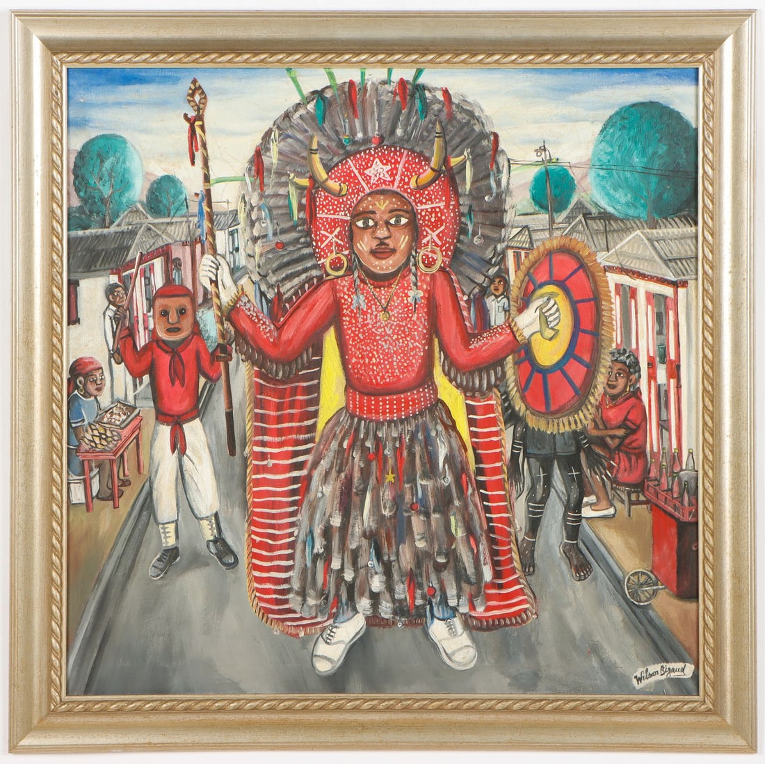 Original Haitian Painting by Wilson Bigaud Carnival: Original Haitian Painting by Wilson Bigaud Carnival Oil on Canvas FRAMED GMS FAVORITE