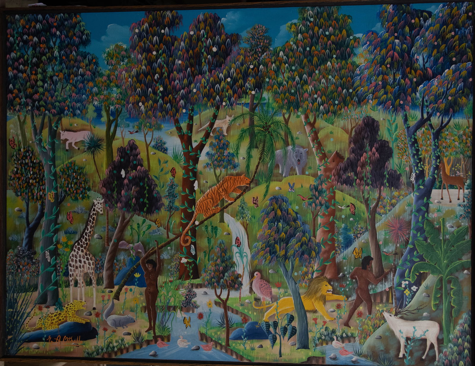 Garden of Eden - Haitian Painting by E.A. Othello: Garden of Eden - Haitian Painting by E.A. Othello Framed, Oil on Canvas FRAMED GMS FAVORITE