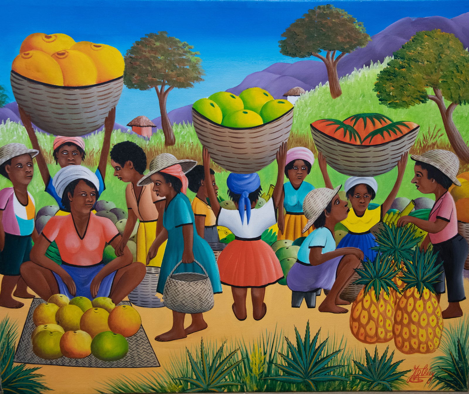 Haitian Village Scene (JRC) Original Haitian Painting by J.R. Chery (1 of 1)