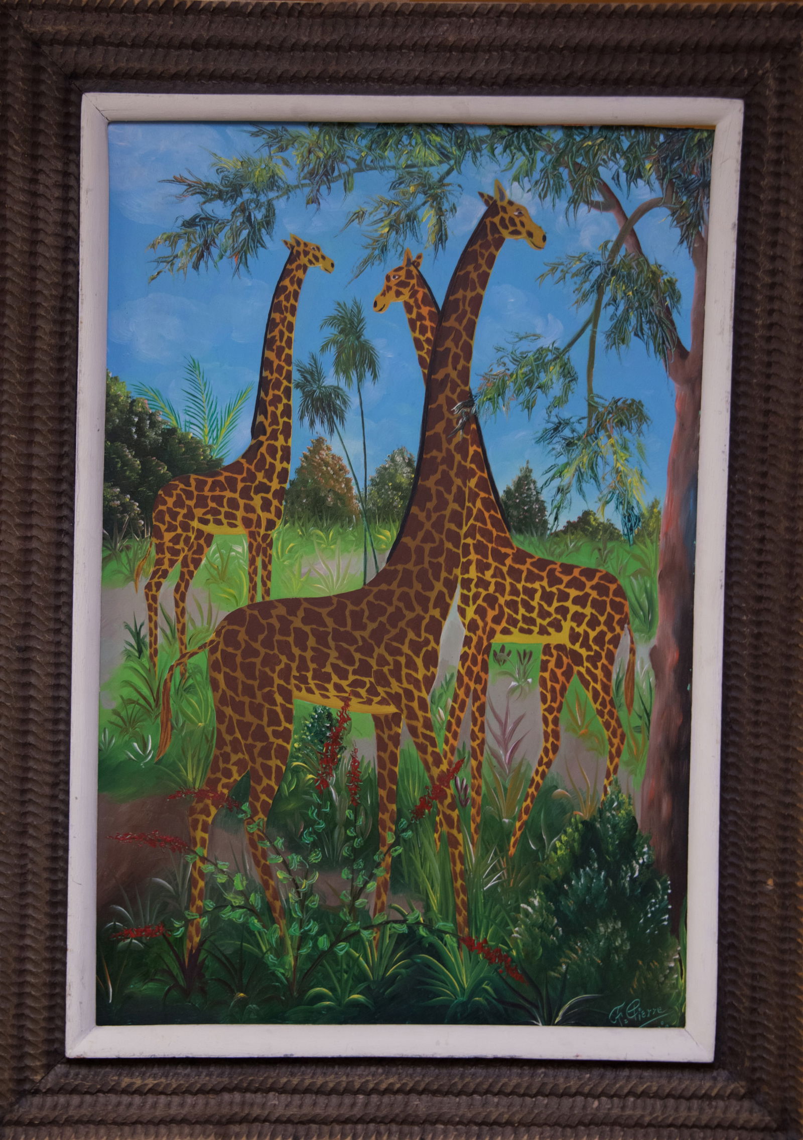 Untitiled (Giraffes) Original Haitian Painting by F. Pierre (1 of 1)