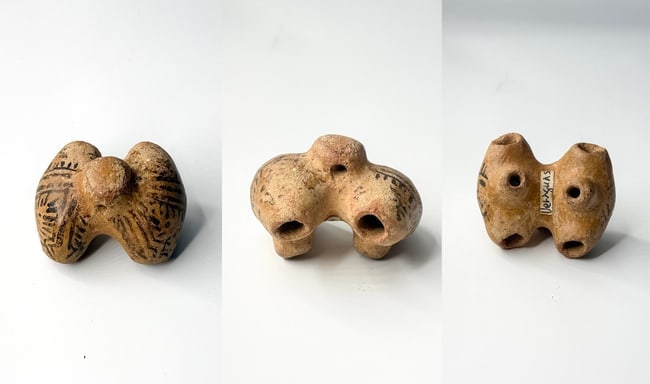 Pre-Columbian Terracotta Double-Lobed Whistle or Aerophone (Conjoined Figure-Eight Form with Incise (1 of 1)