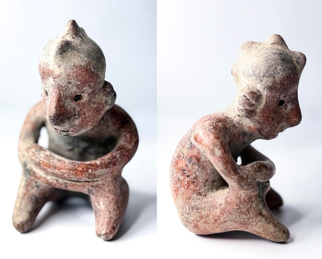 Pre-Columbian Redware Crouching Figure –Cornelius Osgood Collection: Osgood Cornelius Collection – Classic 19th-Century Bennington Stoneware JugThis well-preserved stoneware jug showcases the quintessential ovoid body of Bennington pottery, with a gently tapering for