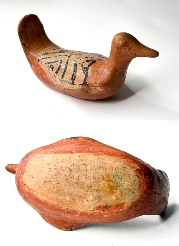 Historic Santo Domingo (Kewa) Pueblo Pottery Duck Effigy Figurine, March 1939, from the Dr. Corneliu (1 of 1)